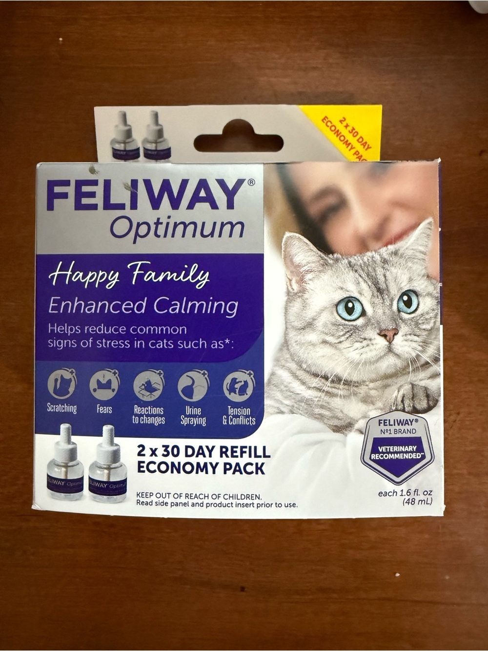 NIB Feliway Optimum Happy Family Enhanced Calming 2 Pack Refill